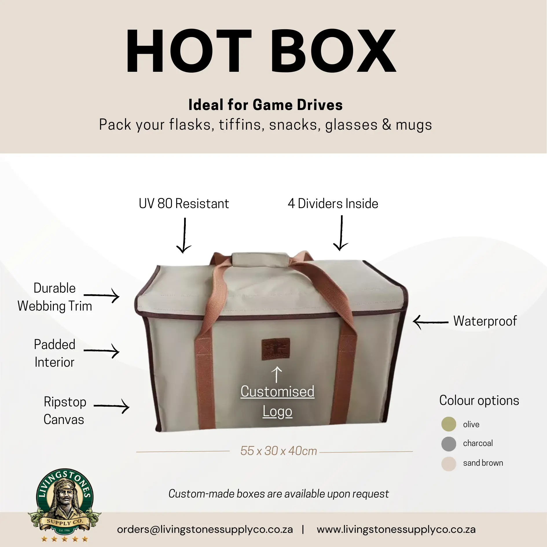 Hot Box Sand Brown trim 55 X30X 40CM velcro