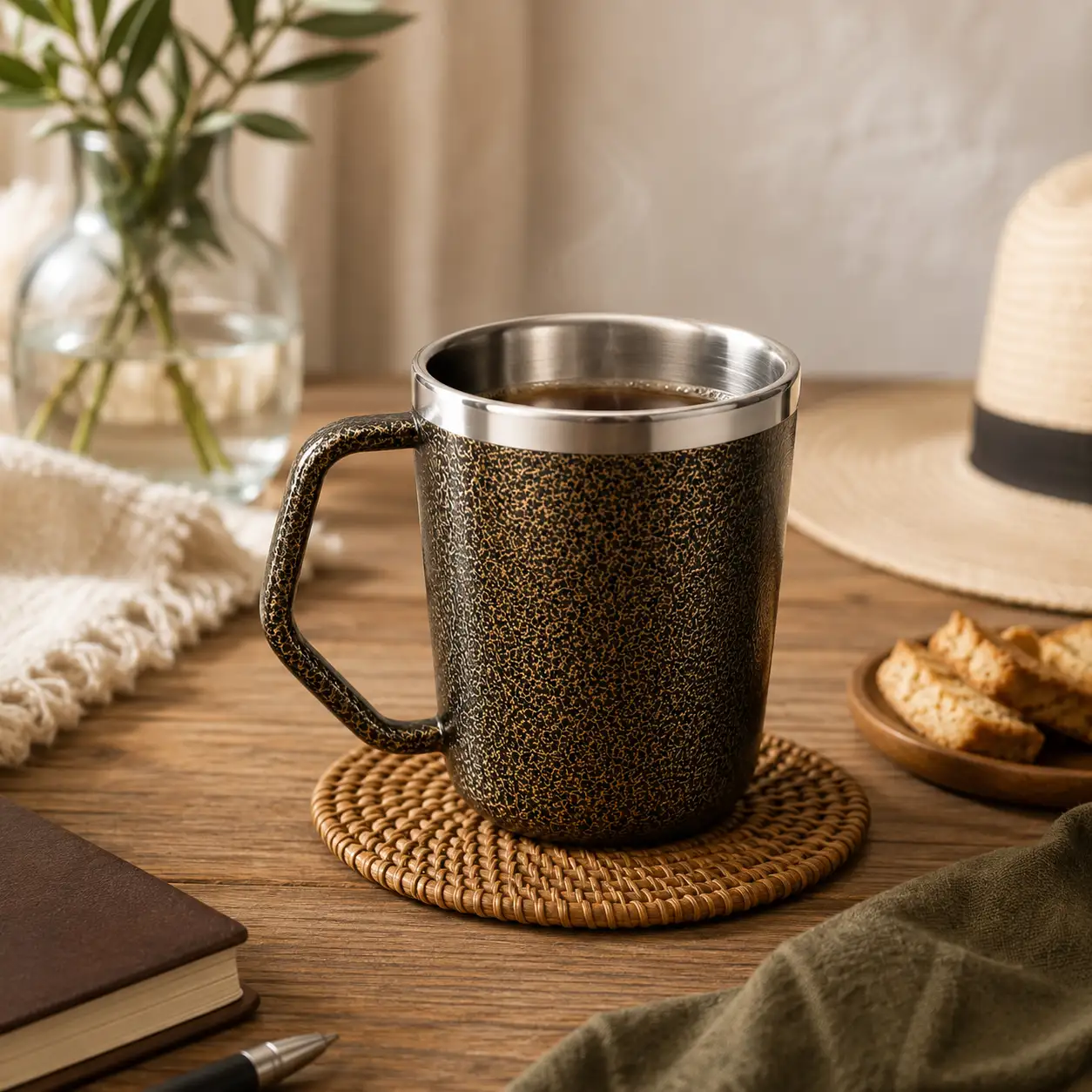 Double Walled Coffee Mug 300ml Bronze Hammertone